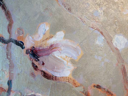Detail wittebloesem schilderij van beeldend kunstenaar Ciska van der Meer te Amsterdam